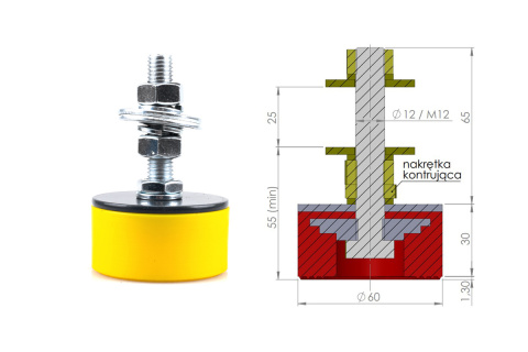 Wibroizolator, stopa, podstawa maszyny - fi 60