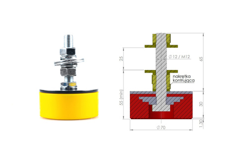 Wibroizolator, stopa, podstawa maszyny - fi 70