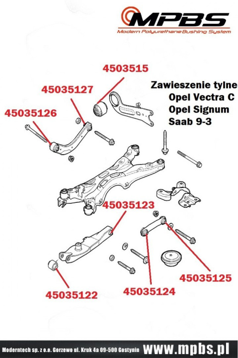 Zestaw zawieszenia tylnego - MPBS COMFORT SERIES: 4503503