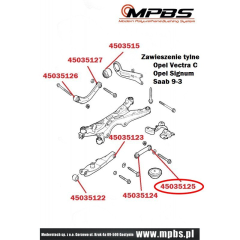 Tuleja drążka tylnego poprzecznego przedniego (wewnętrzna) - MPBS: 45035125